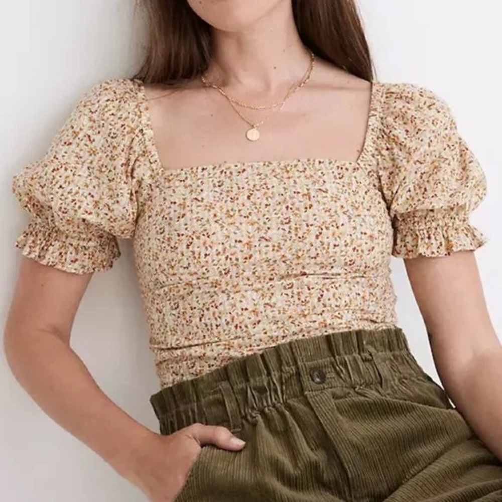 Madewell Puff Sleeve Crop Top Ditsy Floral